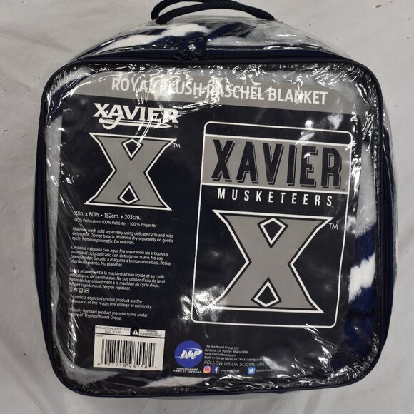 NCAA Xavier Musketeers Royal Plush Raschel Blanket New 60" x 89” - Picture 2 of 9